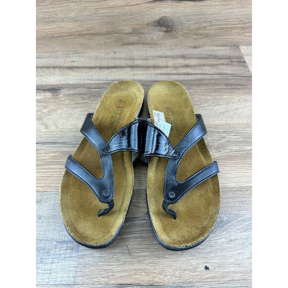 NAOT size 5| 36 Women's Israel Slip-on Thong Sandals Cork Patent Leather - Picture 2 of 7